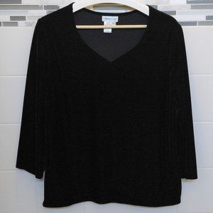 Coldwater Creek Black Velvet V-Neck 3/4 Sleeve Top